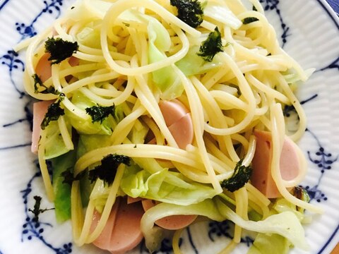 春キャベツと魚ニソの焼きばら海苔パスタ